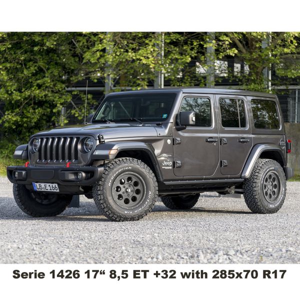 Alu Felge Alloy Alcoa 8,5x17 ET+32 Gunmetal Grau SET 4 Stück Jeep Wrangler JL 18- TÜV Serie 1426