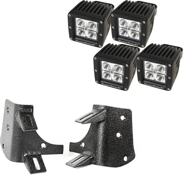 Halter Scheinwerfer Set Dual mit 4 LED Scheinwerfer eckig 3