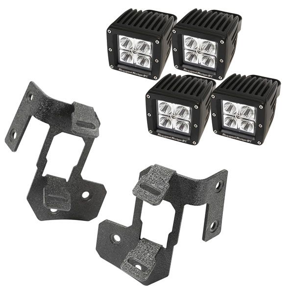 Halter Scheinwerfer Set Dual schwarz texturiert mit 4 LED Scheinwerfer eckig 3