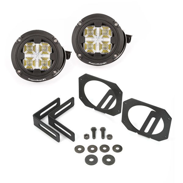 Halter Scheinwerfer Set mit LED Scheinwerfer eckig Jeep Wrangler JK 07-18 Rugged Ridge 11232.17 LED Light & Mount Kit, Dual Roun