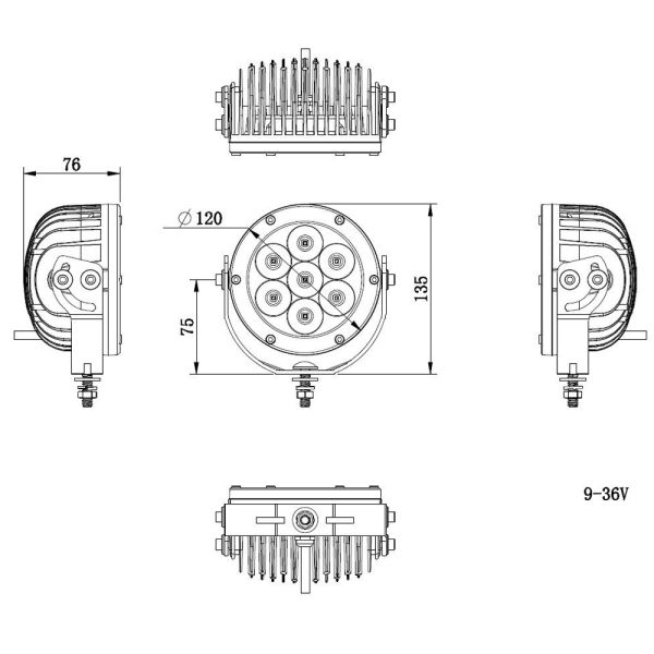 LED Scheinwerfer rund 35W Fernscheinwerfer mit E-Prüfzeichen  LTPZ-DL003-S Lightparts Arbeitsscheinwerfer