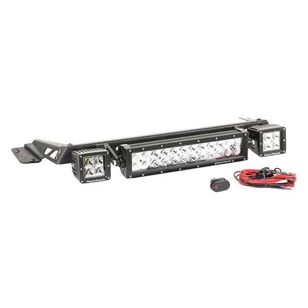 Scheinwerferhalter Set schwarz Jeep Wrangler TJ 97-06 Rugged Ridge 11232.15 Hood Light Bar Kit, Black, 2x3in Sq+13in LED LB TJ