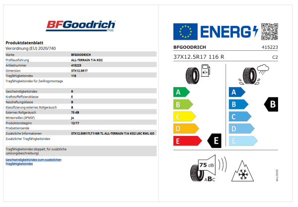 Reifen BFG 37X12.50R17LT 116Q  T/A KM3 LRC Geländereifen