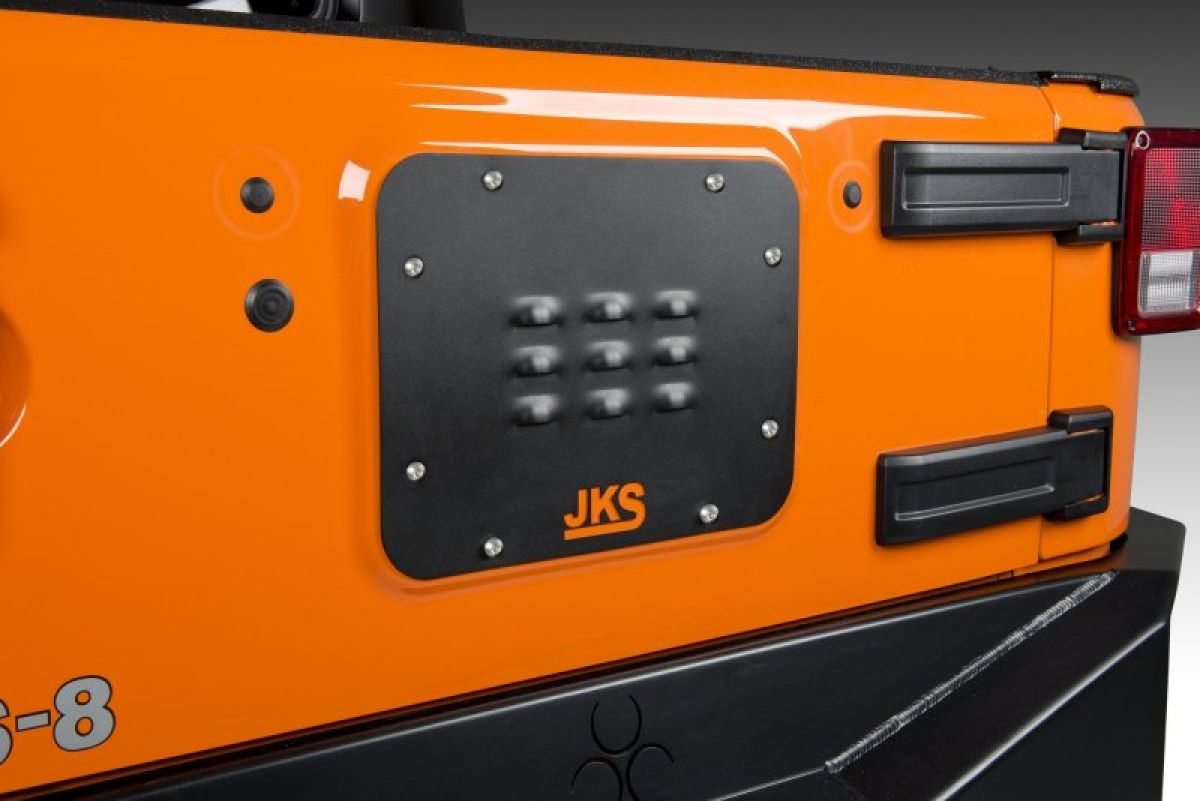 Kennzeichenhalter für Reserverad mit Beleuchtung Jeep Wrangler JK, TJ, YJ  License Plate Relocation Kit w/Light JKS 8211e Vent J